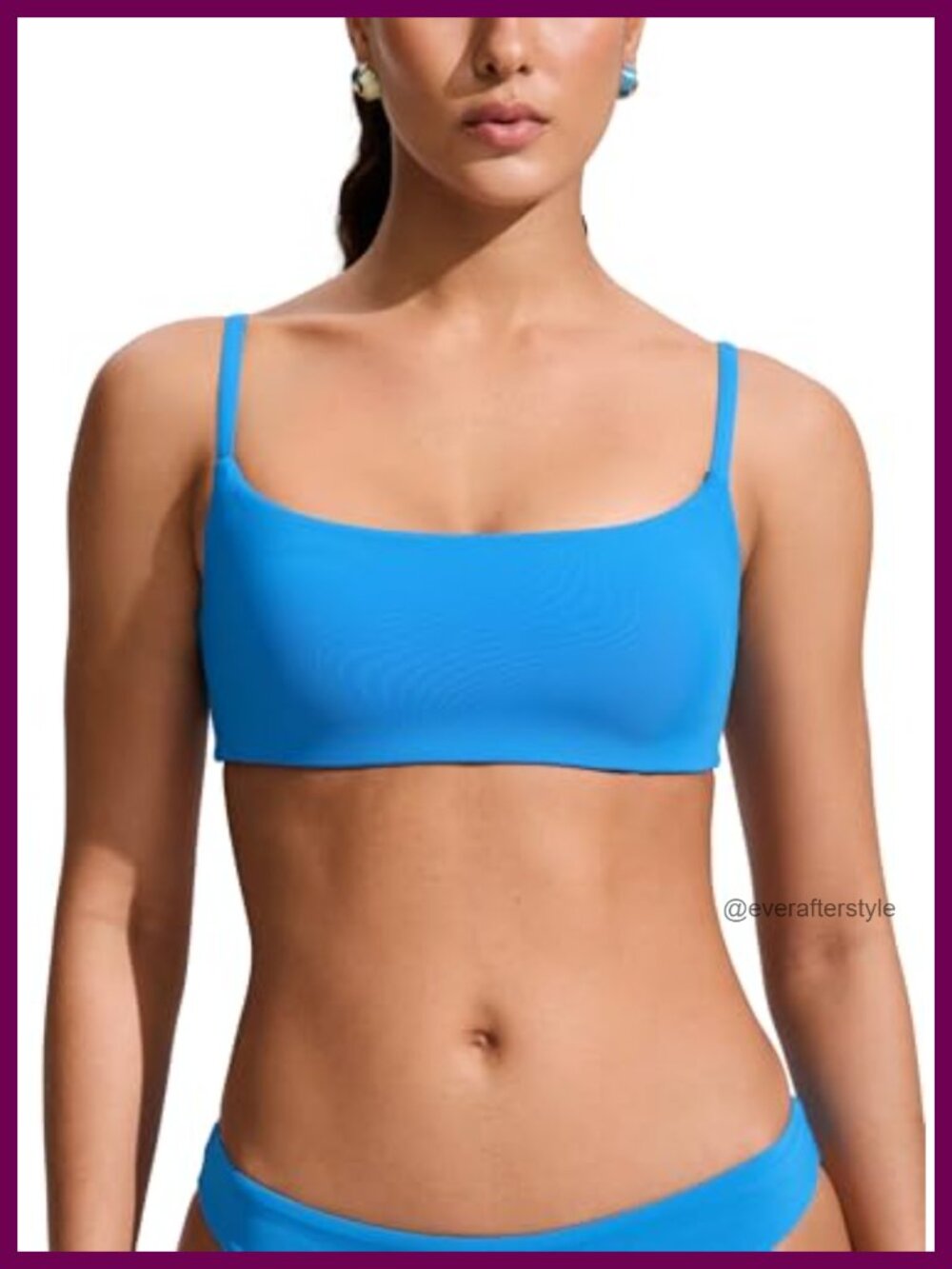 Scoop Neck Bikini Top Removable Pads Adjustable Convertible Straps Swim